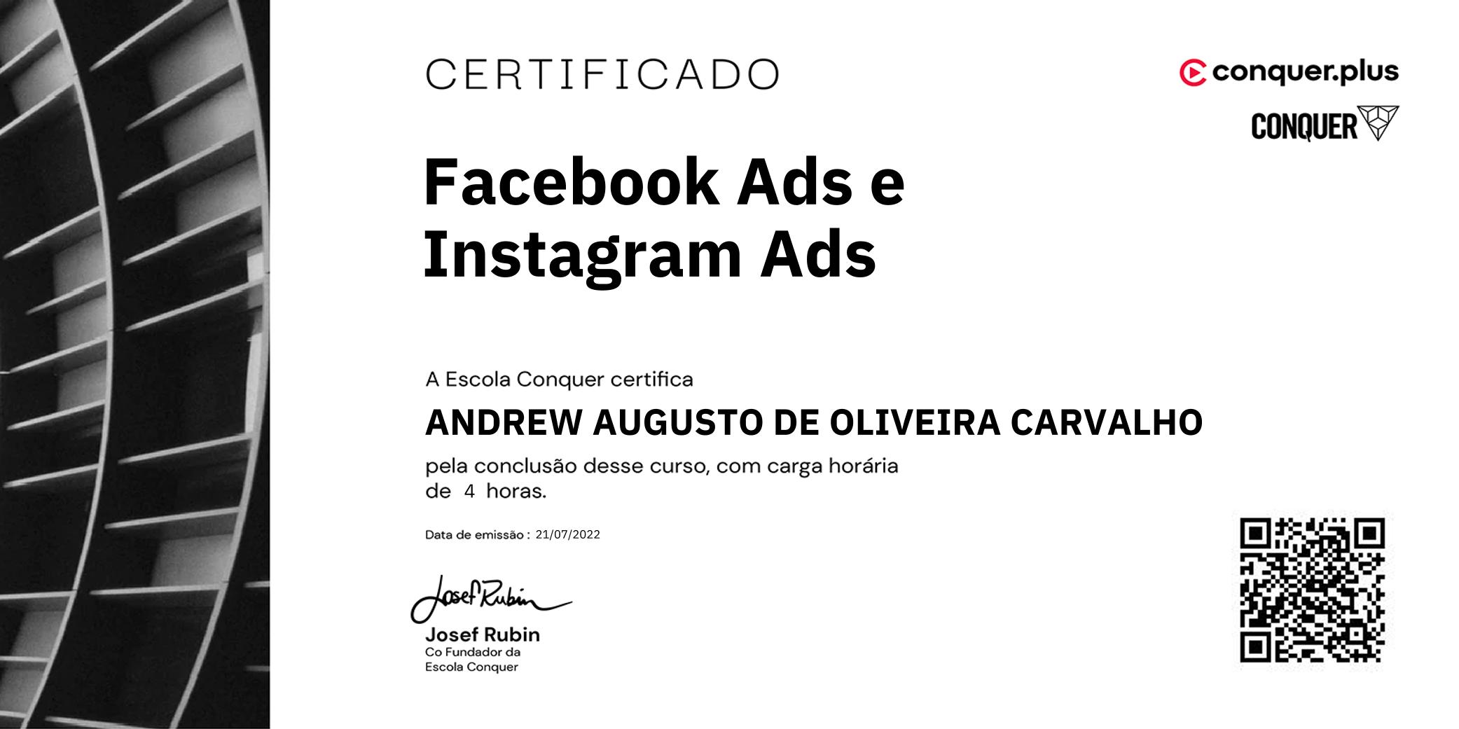 Certificado de Facebook Ads e Instagram Ads